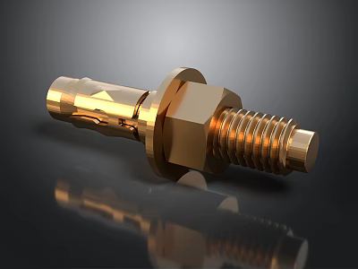 Golden Hexagonal Head Bolt With Threaded Shaft As Industrial Mechanical Equipment Part 3d model
