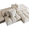 Modern Beige Modular Sectional Sofa With Soft Fabric Cushions And Decorative Pillows