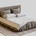 Upholstered Double Bed With Gray Headboard Gray White Pillows Light Quilt And Rug