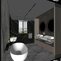 Modern Bathroom Interior Design With Marble Walls White Bathtub Glass Shower And Illuminated Mirror