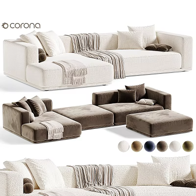 Modern Sectional Sofa with Plush Cushions Soft Throws and Multiple Color Options 3d model