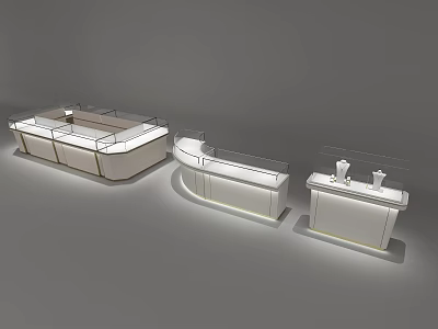 Elegant Jewelry Store Display Counters In Various Shapes With White Glass Cases And Lighting 3d model
