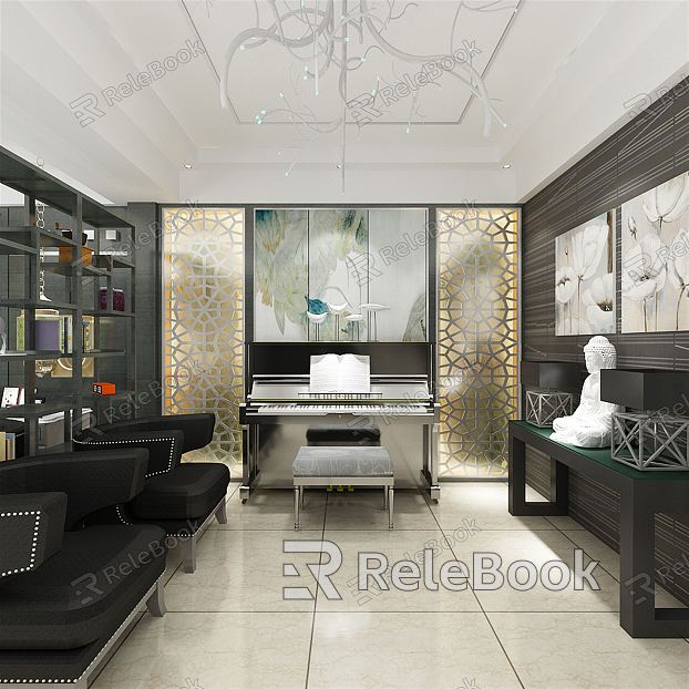 New Chinese Piano Room Residential Indoor model