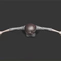 3D Female Character In Black Dress With Arms Outstretched On Gray Background