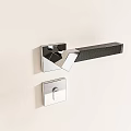 Modern Silver Metal Door Handle Featuring Square Lock Plate And Sleek Design