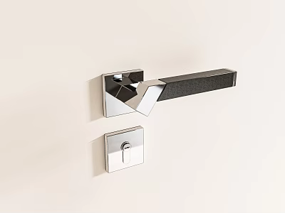 Modern Silver Metal Door Handle Featuring Square Lock Plate And Sleek Design 3d model