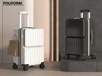 White and Black Modern Hard Shell Suitcases with Trolley Handle and Rolling Wheels 3d model