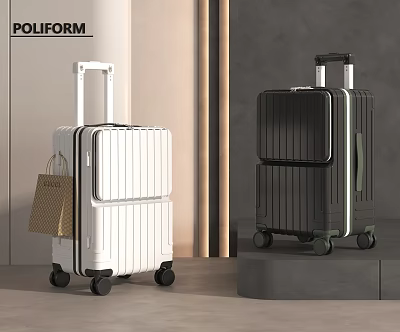 White and Black Modern Hard Shell Suitcases with Trolley Handle and Rolling Wheels 3d model