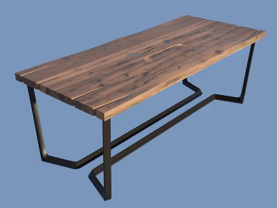 Modern Wooden Dining Table With Black Metal Frame And Natural Grain 3d model