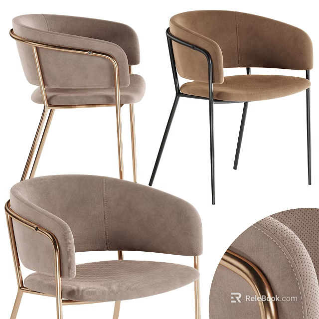 Modern Beige Velvet Leisure Accent Chairs With Gold And Black Metal Frames 3d model 
