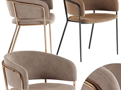 Modern Beige Velvet Leisure Accent Chairs With Gold And Black Metal Frames 3d model