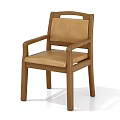 Modern Wooden Frame Dining Chair With Leather Seat And Armrests Design