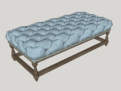Light Blue Tufted Ottoman With Classic Wooden Frame And Elegant Design 3d model