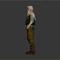 Bearded Elderly Character In Green Vest Red Arm Guard With Creature Companion