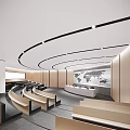 Modern Conference Room With Curved Seating World Map Podium And Wooden Walls
