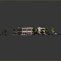 Cartoon Scene Aerial View of Building with Parking Lot Trees and Green Lawn Areas