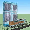 Modern Commercial Complex With Glass Curtain Wall High Rise And White Building Design 3d model