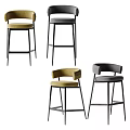 Modern Minimalist Bar Stools Featuring Mustard Gray Upholstery Metal Legs and Backrest