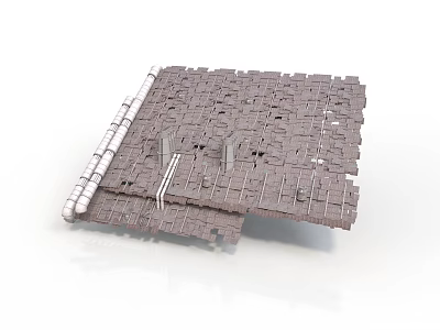 Gray Modular Architectural Panel Structure With Regular Holes And Striped Design 3d model