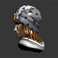 3D Female Portrait Sculpture With Star Pattern Headscarf Horseshoe Ornament Wolf Design And Dark Background