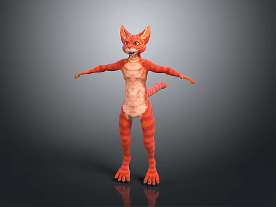 Game Film Character Orange Striped Cat Anthropomorphic 3D Model Standing With Open Arms 3d model