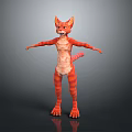 Game Film Character Orange Striped Cat Anthropomorphic 3D Model Standing With Open Arms