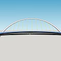 Modern Arch Bridge Design With Yellow Cables And Blue Deck Structure