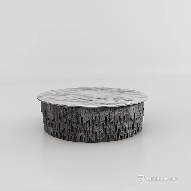 Modern Round Coffee Table With Marble Top And Dark Gray Textured Base Design 3d model