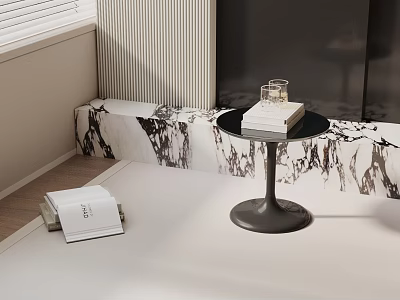 Modern Black Round Side Table With Stacked Books And Glass On Minimalist Interior 3d model