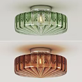 Modern Ceiling Light with Green and Brown Textured Glass Shade and Warm Glow