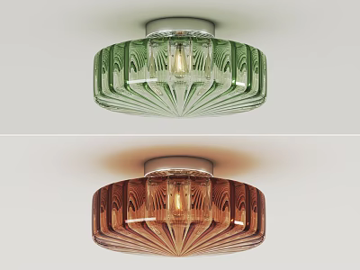 Modern Ceiling Light with Green and Brown Textured Glass Shade and Warm Glow 3d model