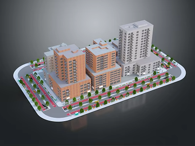 Cartoon City Scene With Colorful Multi Story Buildings Roads And Trees 3d model