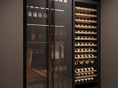 Modern Double Glass Doors Wine Cabinet With Multi Layer Racks And Interior Lighting 3d model
