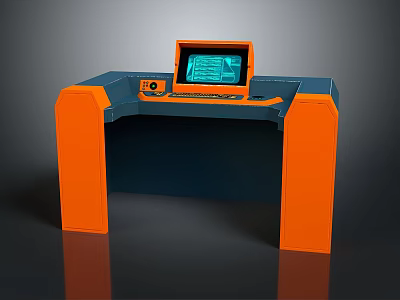 Industrial Control Equipment With Orange Stands Blue Main Body And Display Screen 3d model