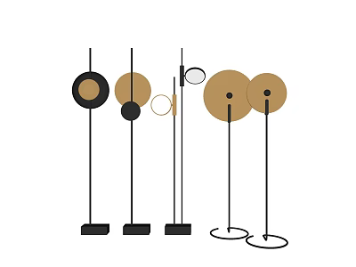 Modern Floor Lamps With Black Gold Circular Shades And Stylish Designs 3d model