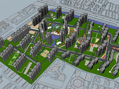 Modern Urban Planning Aerial View With High Rise Buildings Green Spaces And River 3d model