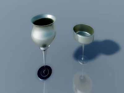 Shiny Silver Stemmed Goblets With Round Bowls And Stable Bases On Smooth Surface 3d model