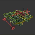 Yellow Frame Agricultural Machinery With Multiple Black Wheels And Metal Structure