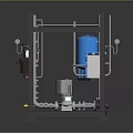 Industrial Equipment Frame With Metal Structure Pipes Valves Blue Container Control Box And Motor Components
