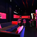 Stylish Hennessey Bar Interior With Purple Pink Lighting Sofa Seats And Bar Counter