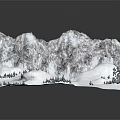 Natural Garden Landscape Design With Snowy Mountains And Pine Trees On Snowy Ground
