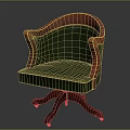 Stylish Green Leather Office Chair With Red Curved Armrests Wooden Base And Wheels