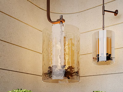 Modern Textured Glass Wall Lamps With Copper Brackets And Cylinder Design 3d model