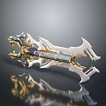 Ornate Fantasy Sword With Intricate Gold Silver Details Blue Crystal Inlays And Metallic Texture