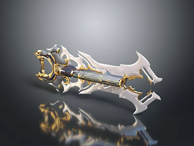 Ornate Fantasy Sword With Intricate Gold Silver Details Blue Crystal Inlays And Metallic Texture 3d model