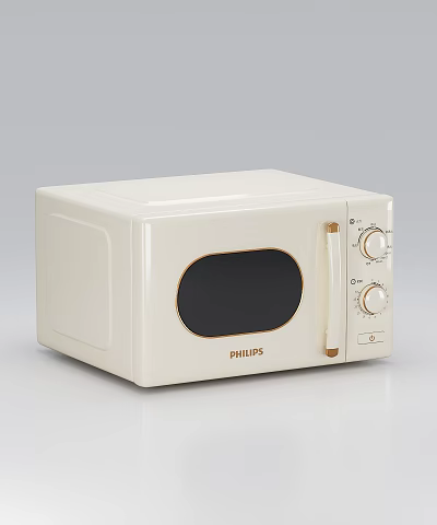 Cream Colored Philips Microwave Oven With Retro Control Knobs And Glass Window For Modern Kitchen 3d model