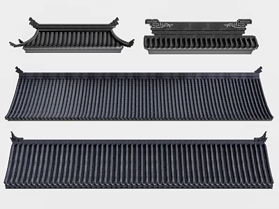 Traditional Chinese Roof Tile Components with Eave Ridge and Curved Tile Designs 3d model