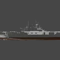 Aircraft Carrier Water Transportation Featuring Gray Hull Brown Bottom Superstructure And Radar Antennas On Deck