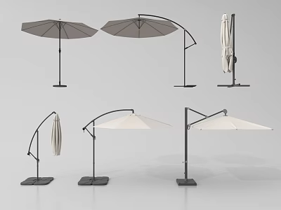 Outdoor Sunshades With Curved Arm And Straight Pole Foldable Designs In Neutral Tones 3d model