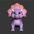 Cute Cartoon Dinosaur Toy With Purple Body Pink Frilled Crest White Horns And Blue Eyes